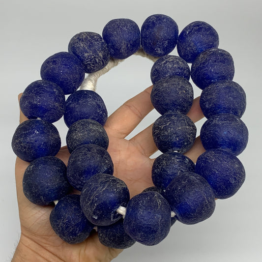 2.25 lbs, 25mm-30mm, 1 Strand, 25 beads, Blue Round Sea Glass Beads , B35640