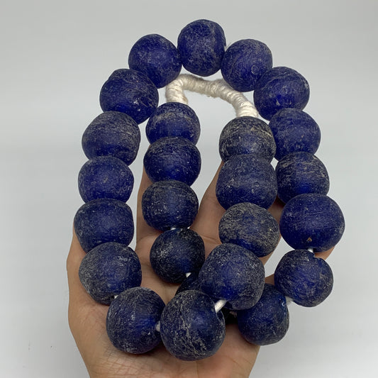 2.14 lbs, 24mm-30mm, 1 Strand, 25 beads, Blue Round Sea Glass Beads , B35641