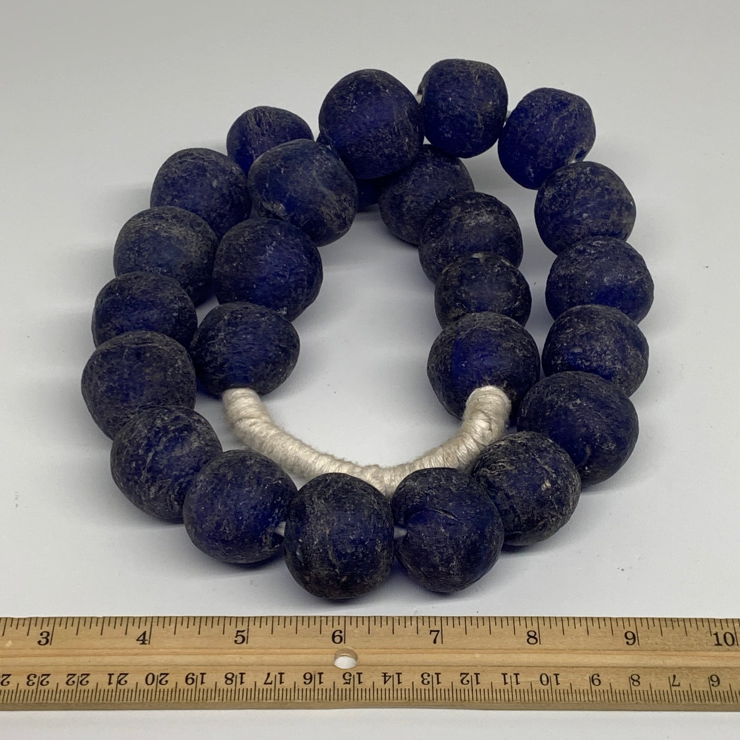 2.24 lbs, 25mm-30mm, 1 Strand, 25 beads, Blue Round Sea Glass Beads , B35643