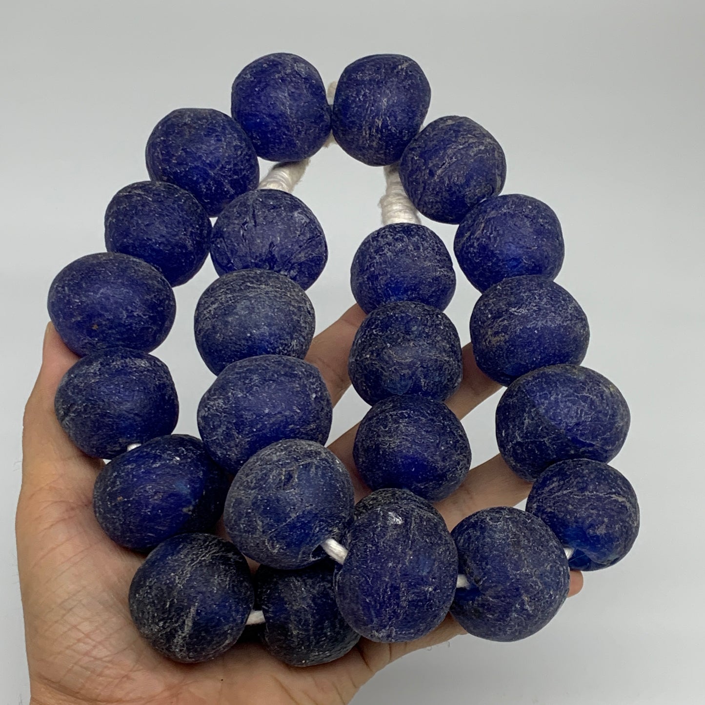 2.25 lbs, 27mm-30mm, 1 Strand, 24 beads, Blue Round Sea Glass Beads , B35646