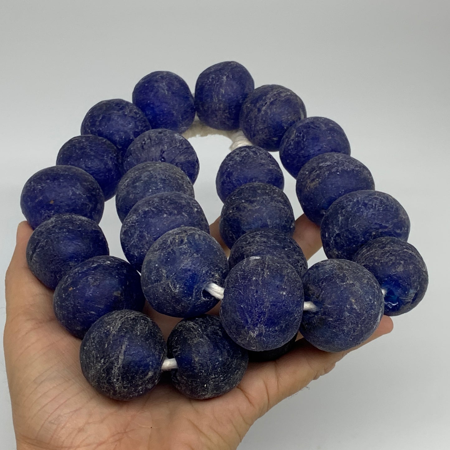 2.25 lbs, 27mm-30mm, 1 Strand, 24 beads, Blue Round Sea Glass Beads , B35646