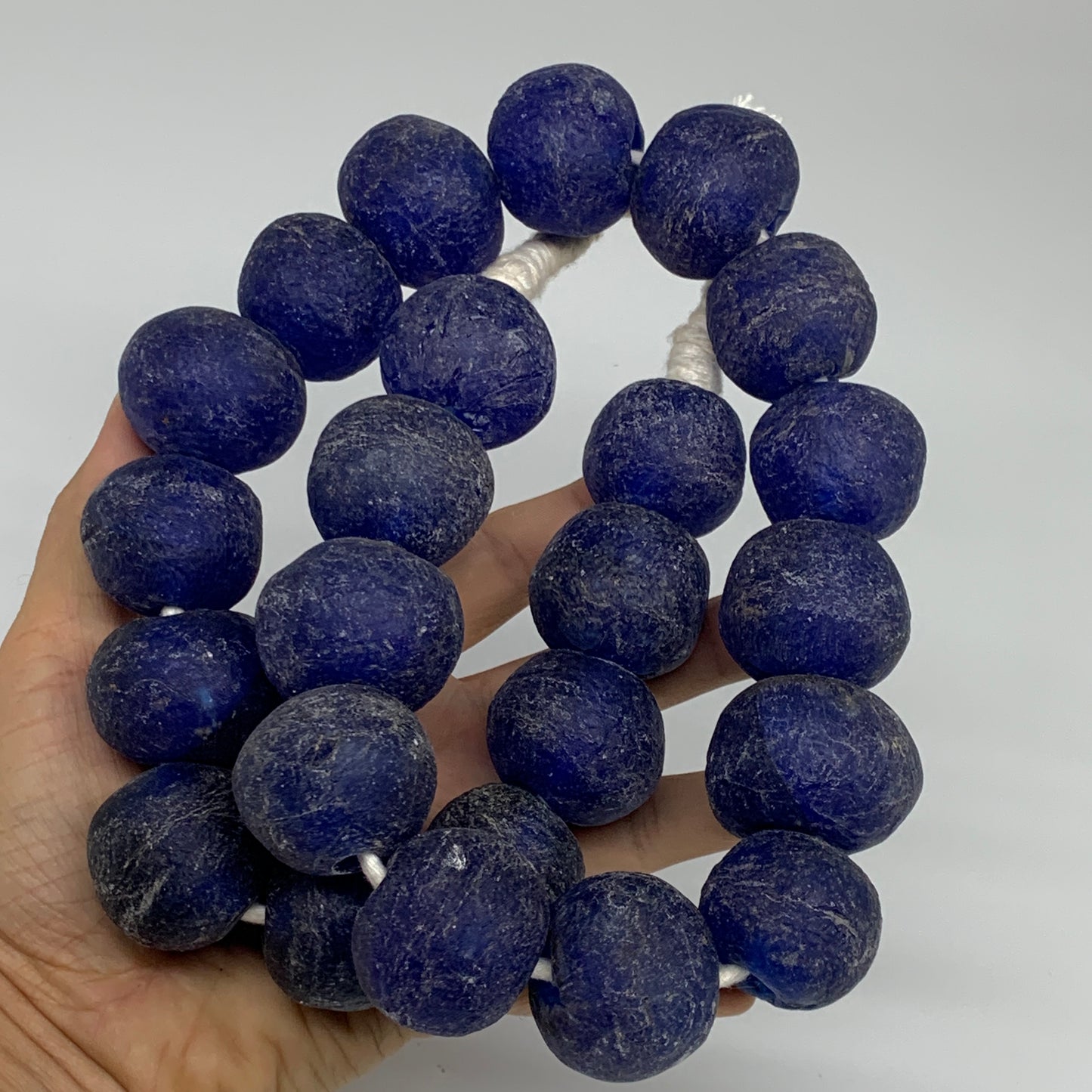 2.25 lbs, 27mm-30mm, 1 Strand, 24 beads, Blue Round Sea Glass Beads , B35646