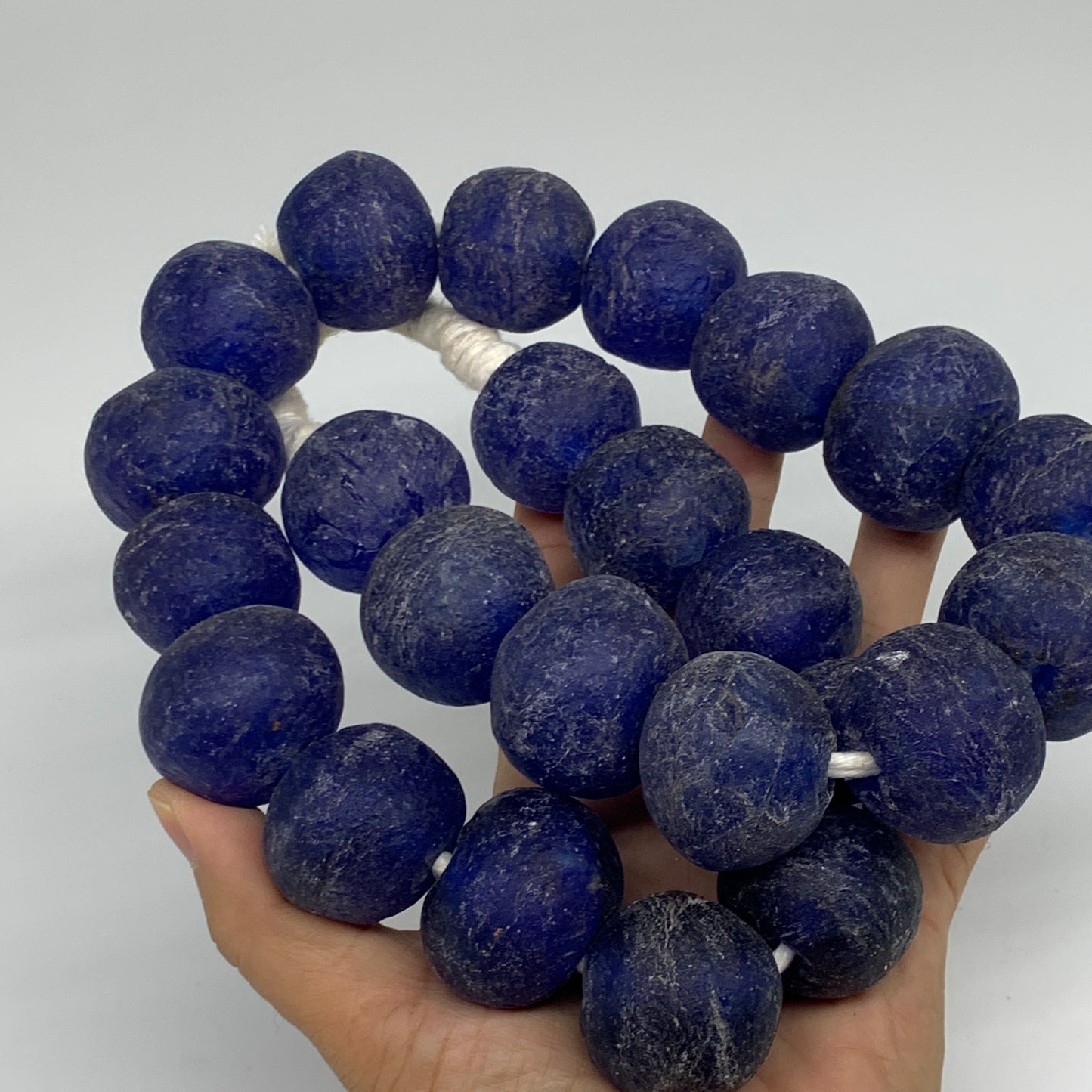 2.25 lbs, 27mm-30mm, 1 Strand, 24 beads, Blue Round Sea Glass Beads , B35646