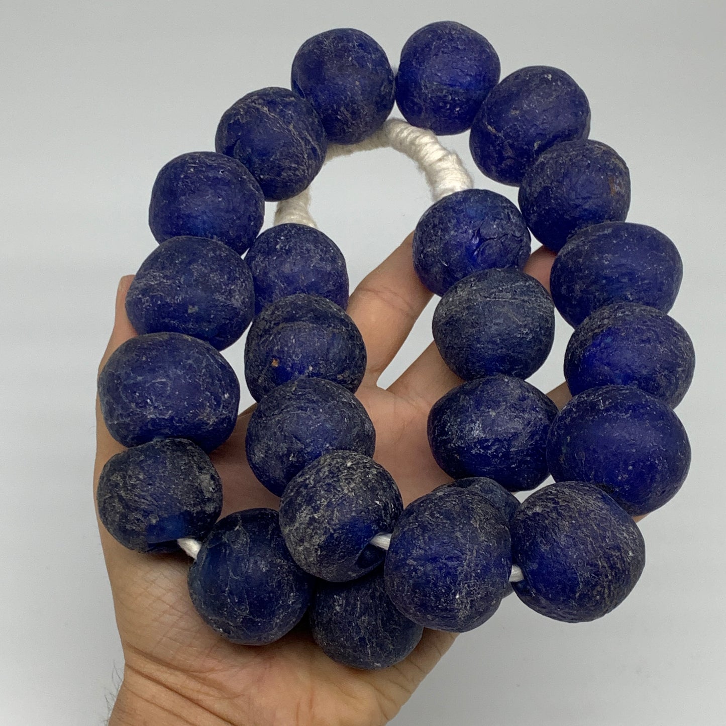 2.25 lbs, 27mm-30mm, 1 Strand, 24 beads, Blue Round Sea Glass Beads , B35646