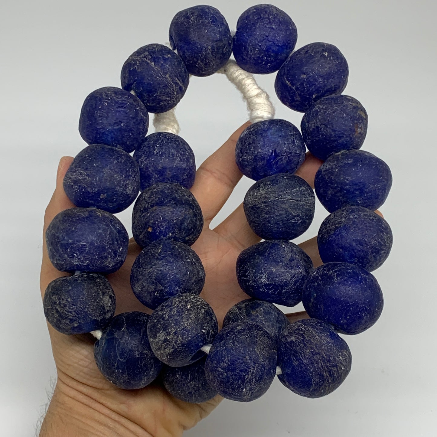 2.25 lbs, 27mm-30mm, 1 Strand, 24 beads, Blue Round Sea Glass Beads , B35646