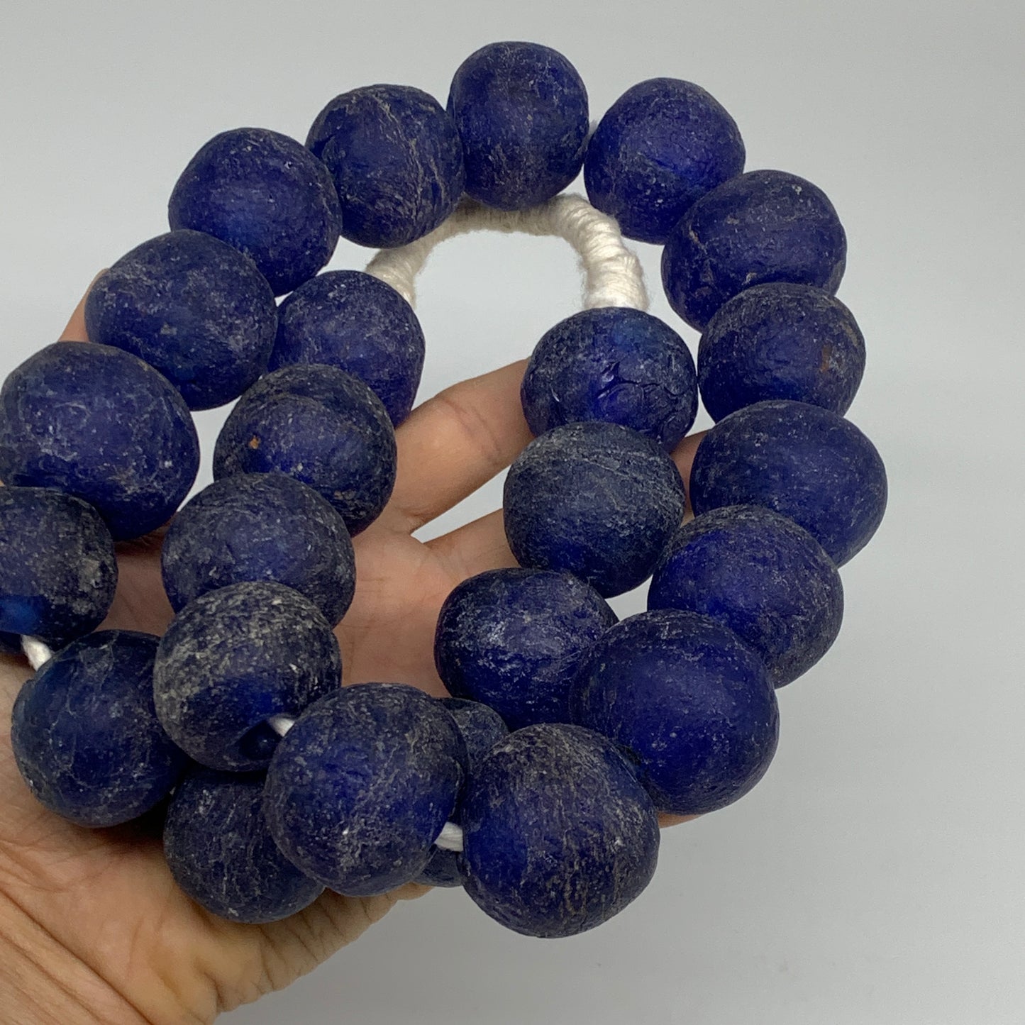 2.25 lbs, 27mm-30mm, 1 Strand, 24 beads, Blue Round Sea Glass Beads , B35646