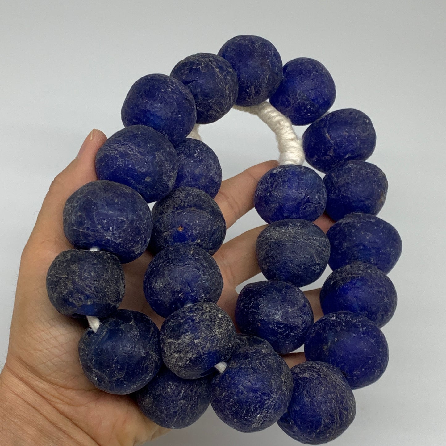 2.25 lbs, 27mm-30mm, 1 Strand, 24 beads, Blue Round Sea Glass Beads , B35646