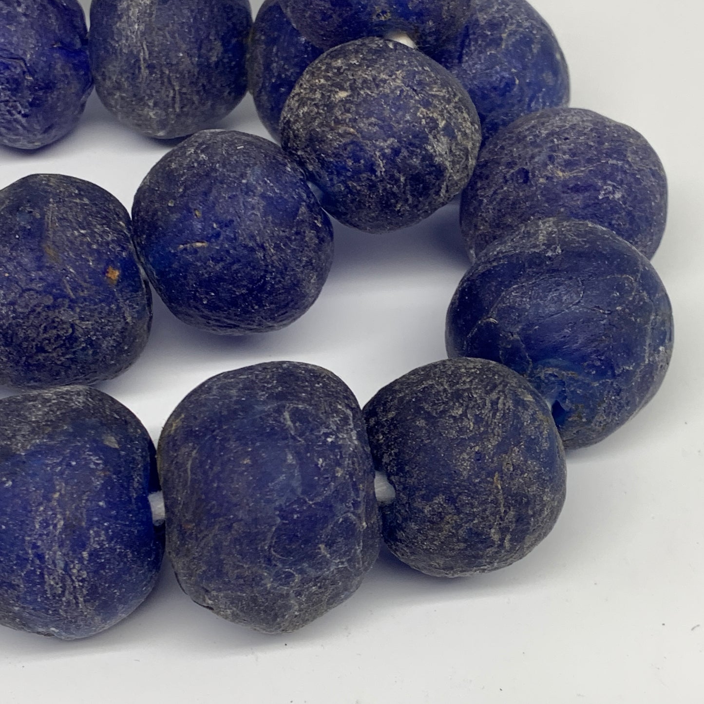 2.25 lbs, 27mm-30mm, 1 Strand, 24 beads, Blue Round Sea Glass Beads , B35646