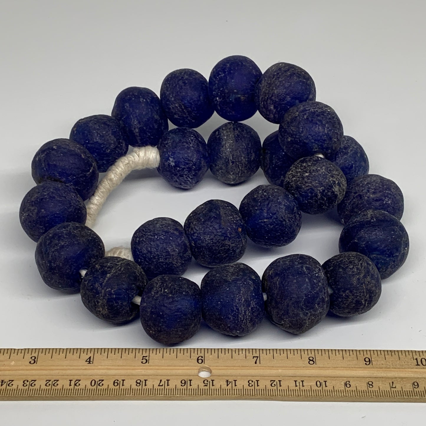 2.25 lbs, 27mm-30mm, 1 Strand, 24 beads, Blue Round Sea Glass Beads , B35646