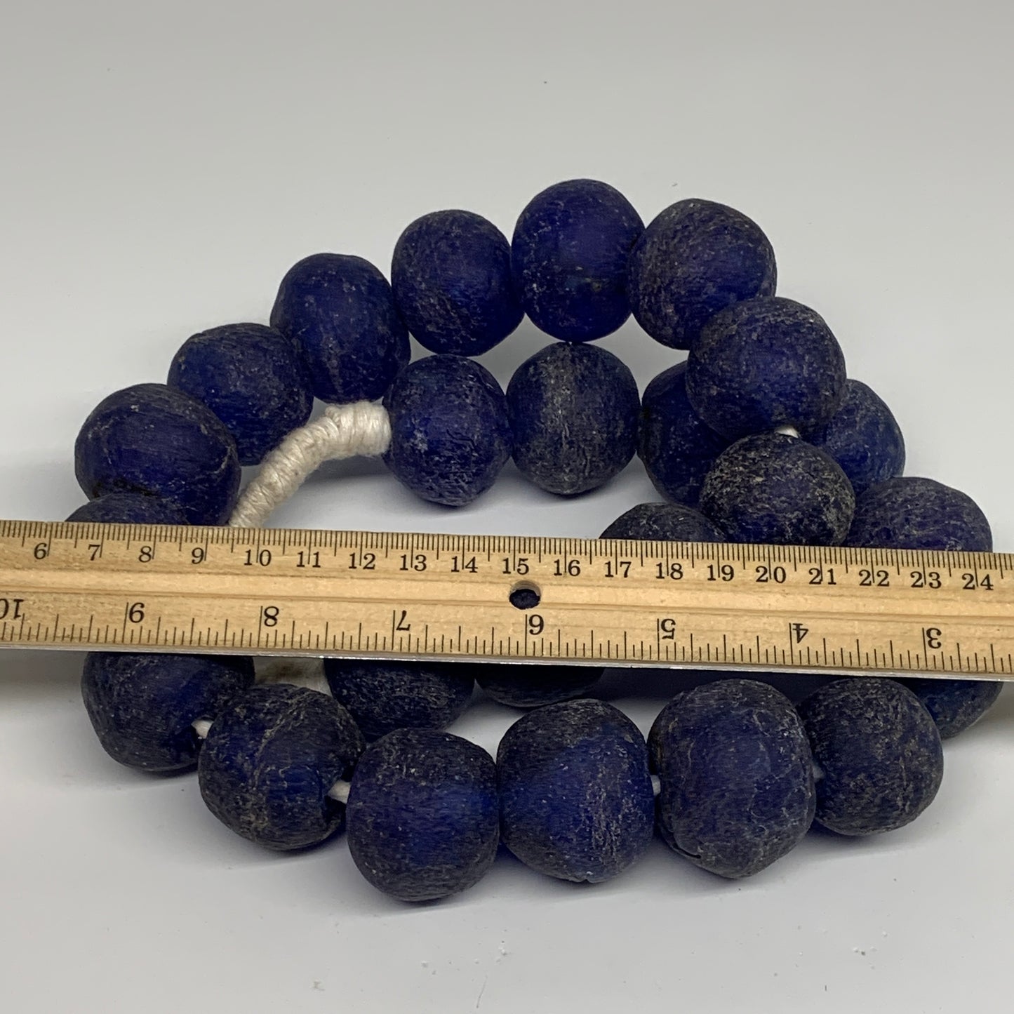 2.25 lbs, 27mm-30mm, 1 Strand, 24 beads, Blue Round Sea Glass Beads , B35646