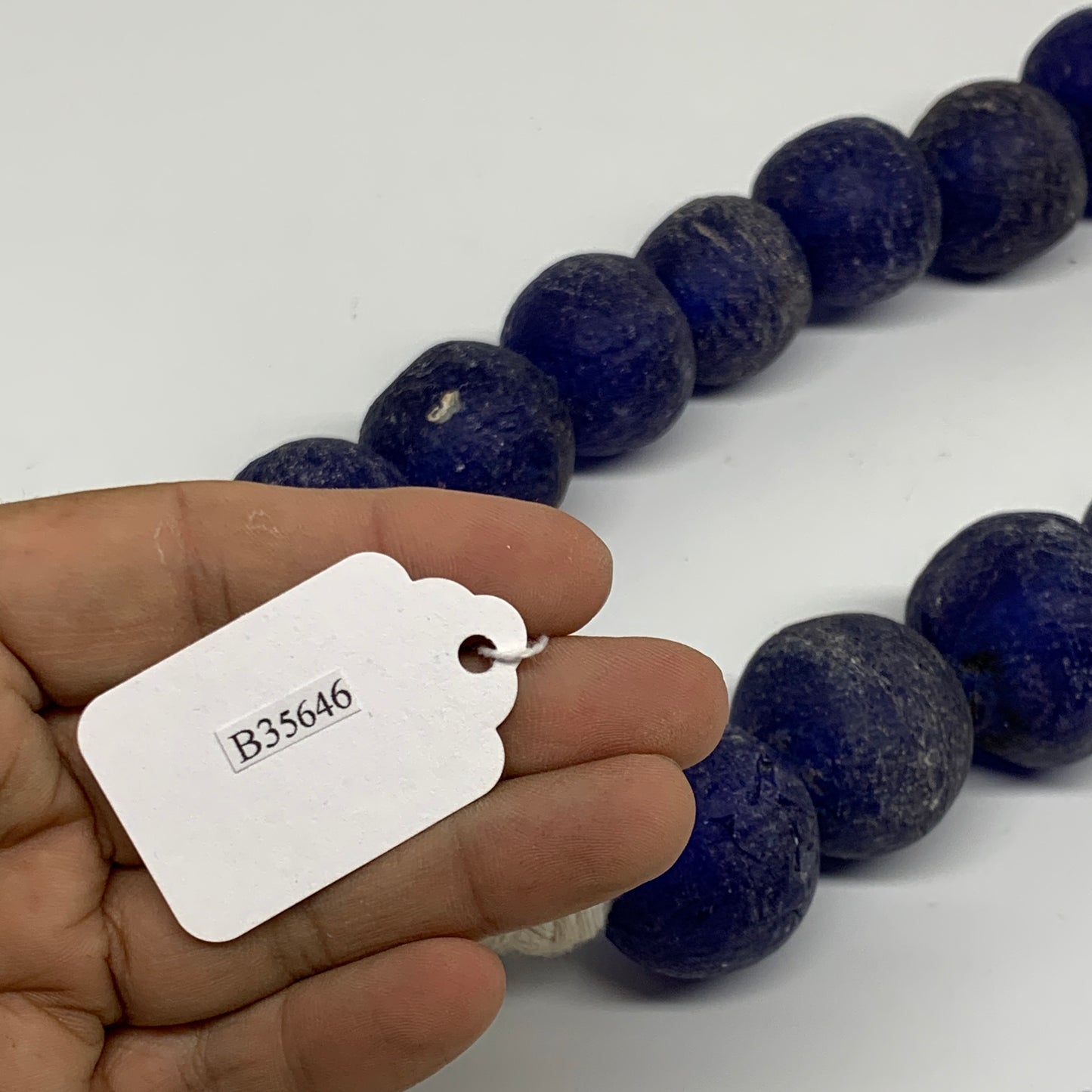 2.25 lbs, 27mm-30mm, 1 Strand, 24 beads, Blue Round Sea Glass Beads , B35646