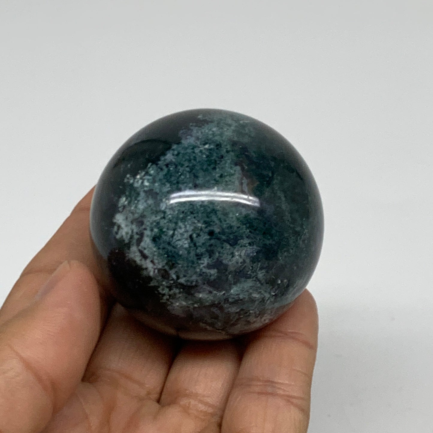 148g, 1.9"(48mm), Natural Moss Agate Sphere Ball Gemstone @India,B34918