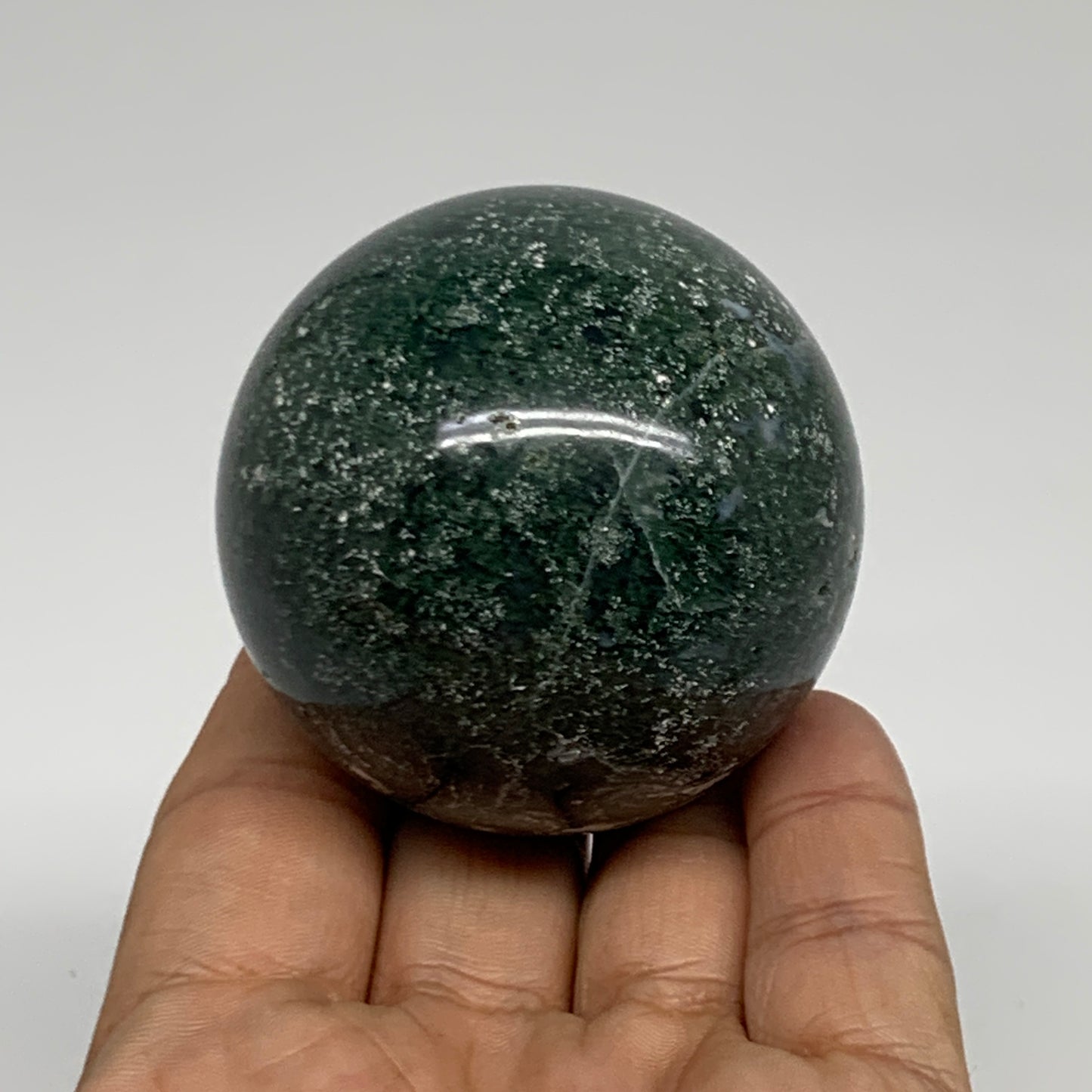 214.9g, 2.1"(54mm), Natural Moss Agate Sphere Ball Gemstone @India,B34925