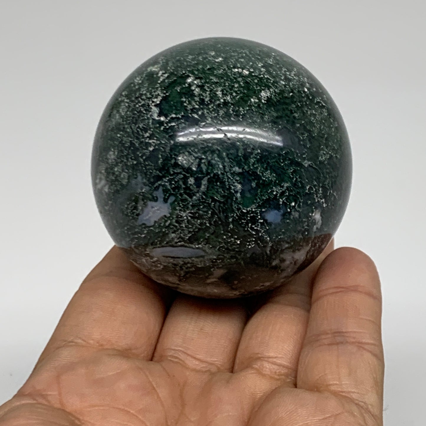 214.9g, 2.1"(54mm), Natural Moss Agate Sphere Ball Gemstone @India,B34925