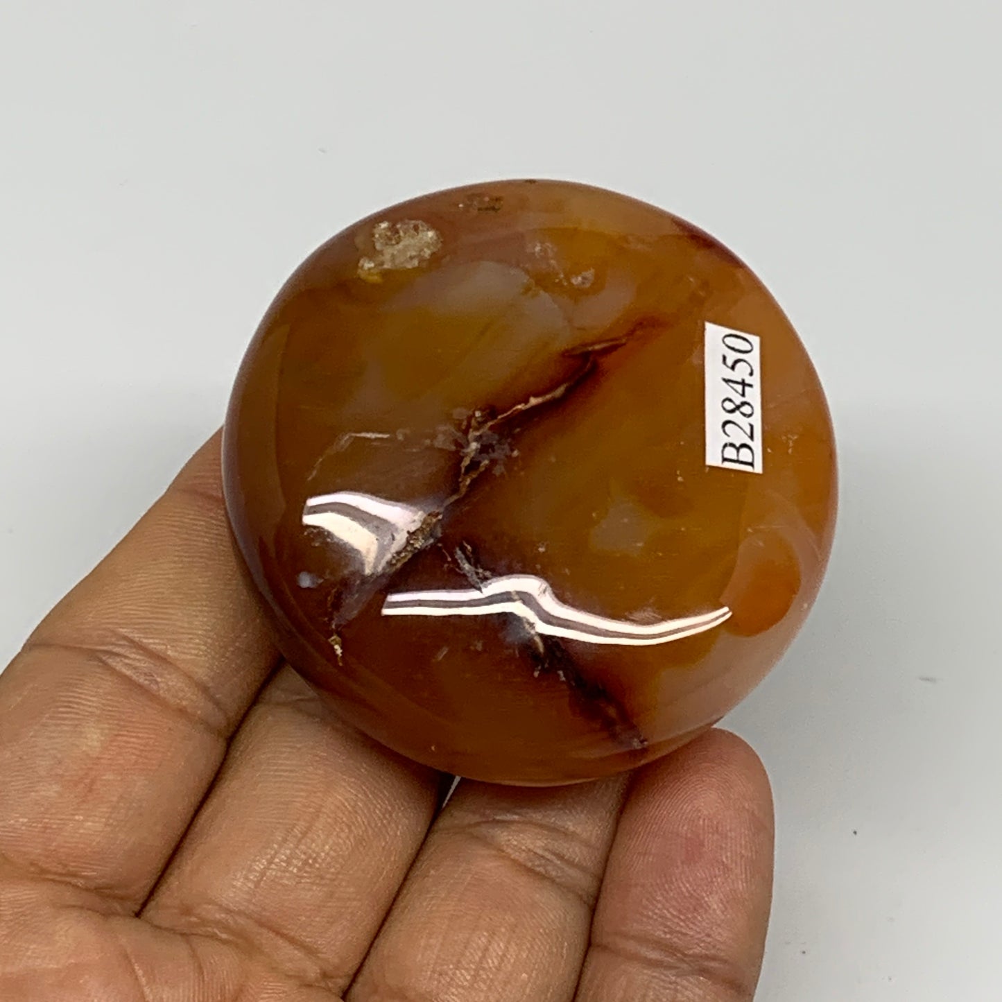 95.8g, 2.2"x2.1"x0.8", Red Carnelian Palm-Stone Gem Crystal Polished, B28450