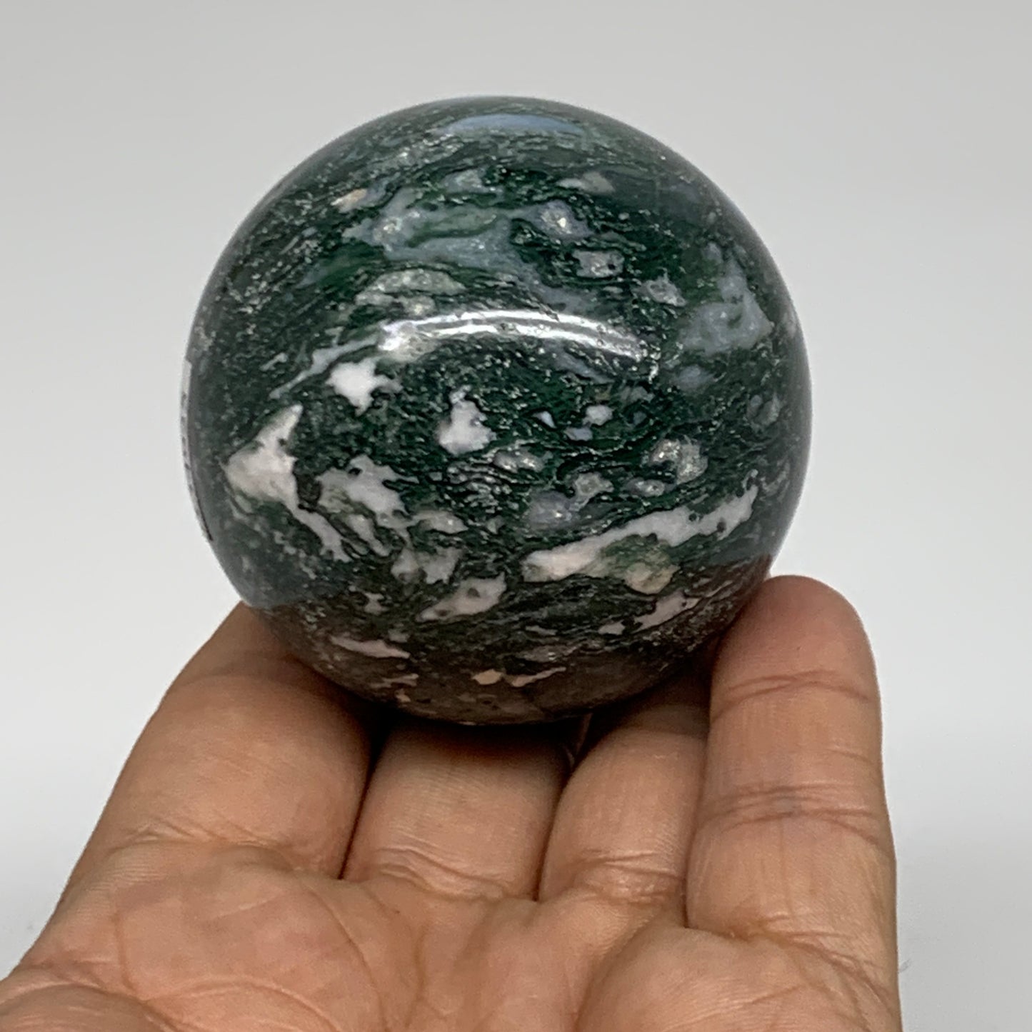 214.9g, 2.1"(54mm), Natural Moss Agate Sphere Ball Gemstone @India,B34925