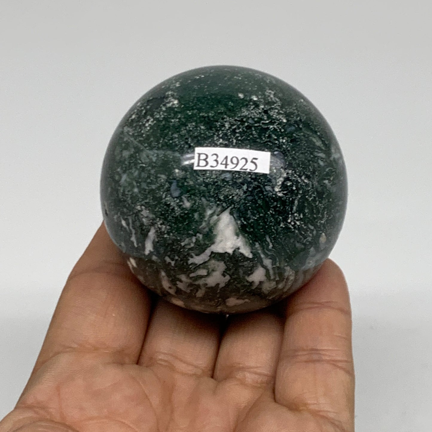 214.9g, 2.1"(54mm), Natural Moss Agate Sphere Ball Gemstone @India,B34925