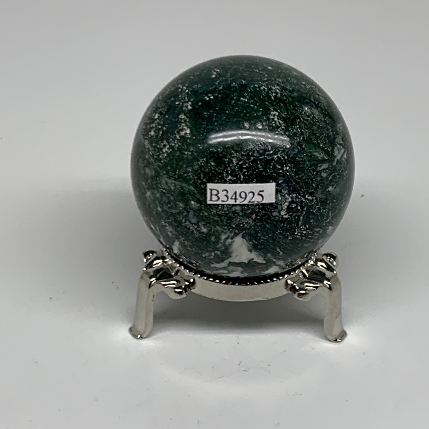 214.9g, 2.1"(54mm), Natural Moss Agate Sphere Ball Gemstone @India,B34925