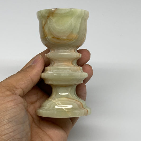 215g, 3.7"x1.9", Natural Green Onyx Candle Holder Gemstone Hand Carved, B32151