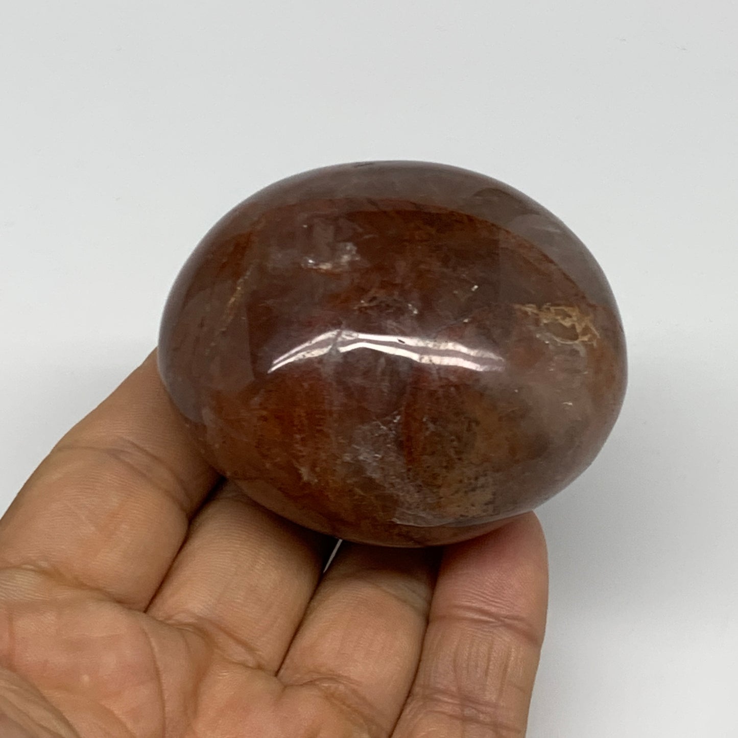 159.4g,2.3"x2"x1.4", Red Hematoid Fire Quartz Palm-Stone Crystal Polished, B3061