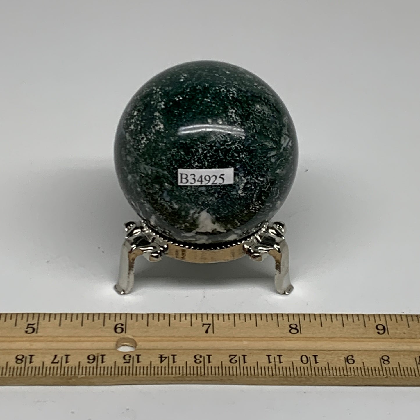 214.9g, 2.1"(54mm), Natural Moss Agate Sphere Ball Gemstone @India,B34925