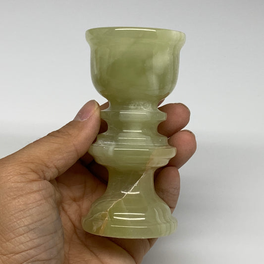 265g, 3.8"x1.9", Natural Green Onyx Candle Holder Gemstone Hand Carved, B32152