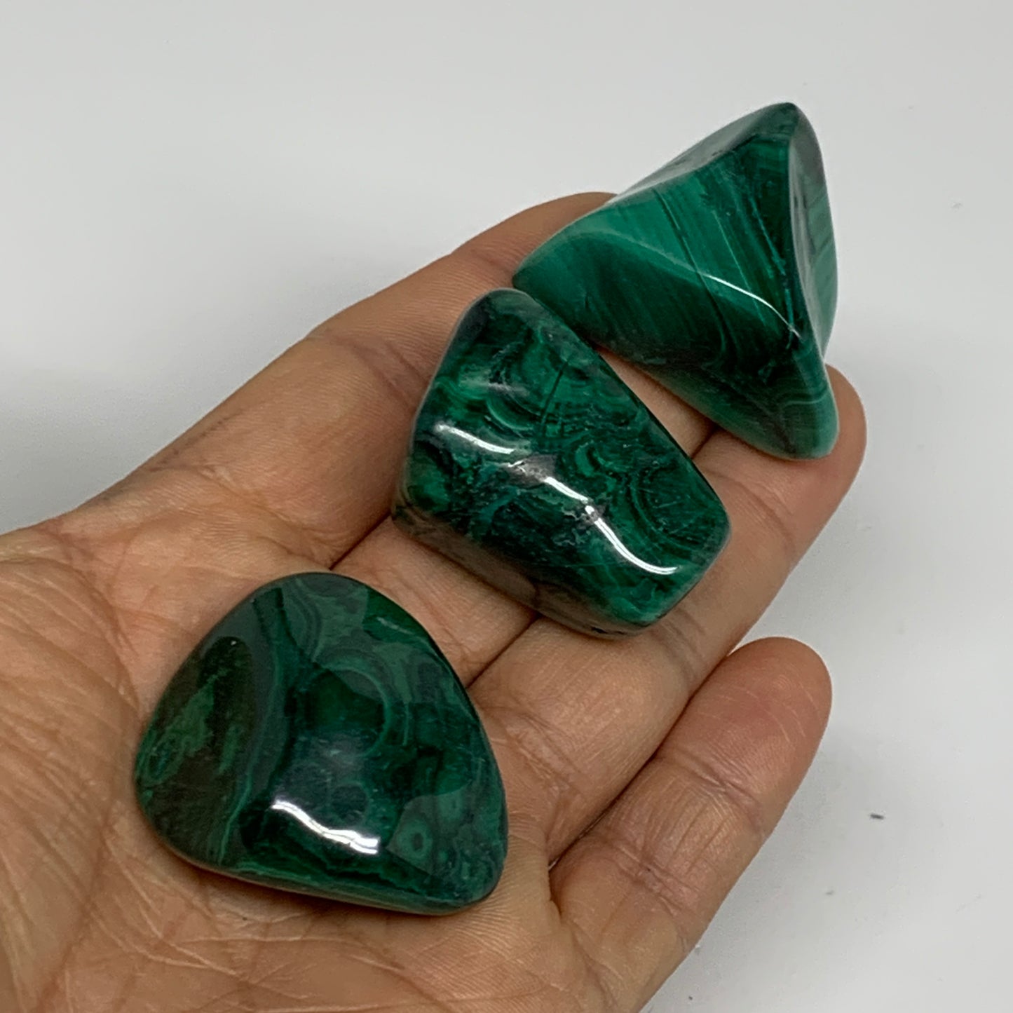 132g, 1.2"-1.5", 3pcs, Natural Small Malachite Tumbled Polished, B32833