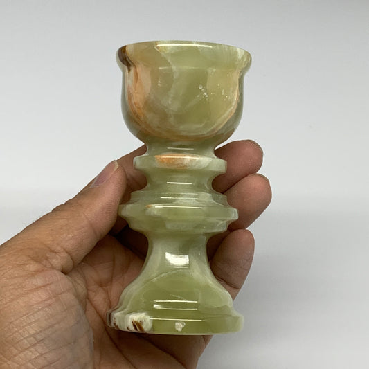 260g, 3.8"x1.9", Natural Green Onyx Candle Holder Gemstone Hand Carved, B32153