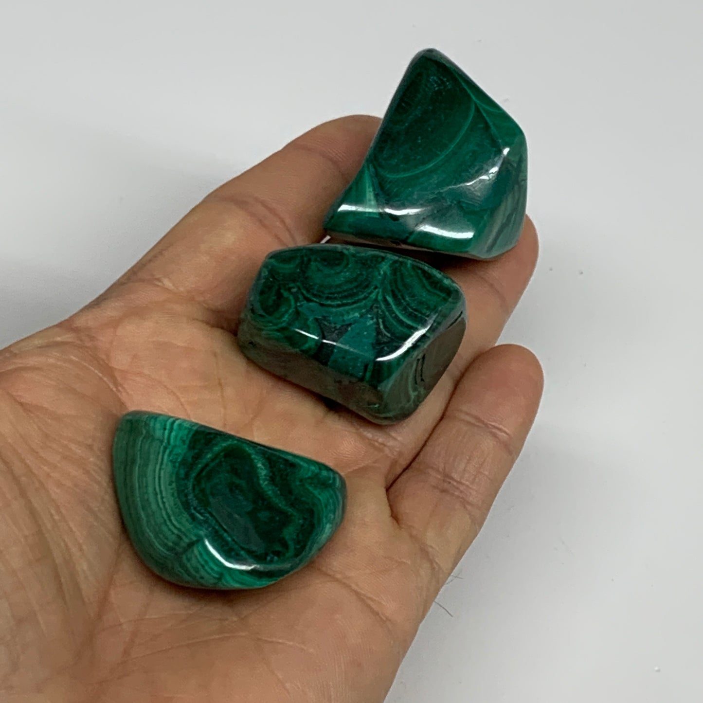 132g, 1.2"-1.5", 3pcs, Natural Small Malachite Tumbled Polished, B32833