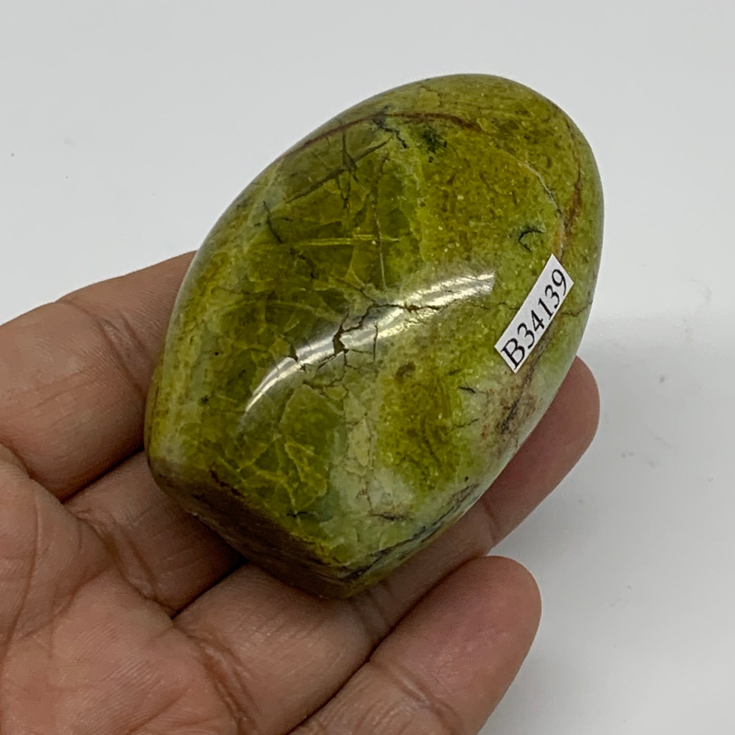 114.3g, 2.4"x1.7"x1.4", Green Opal Crystal Freeform Polished Gemstone, B34139