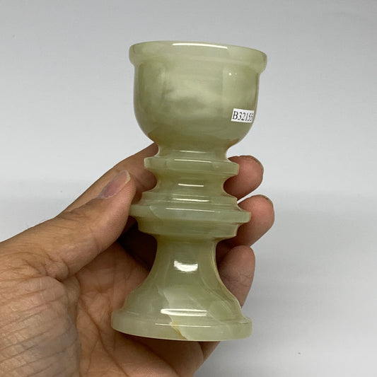 255g, 3.9"x1.9", Natural Green Onyx Candle Holder Gemstone Hand Carved, B32155