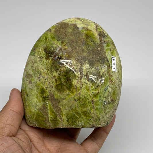 1.2 lbs, 3.9"x3.6"x1.9", Green Opal Crystal Freeform Polished Gemstone, B34141