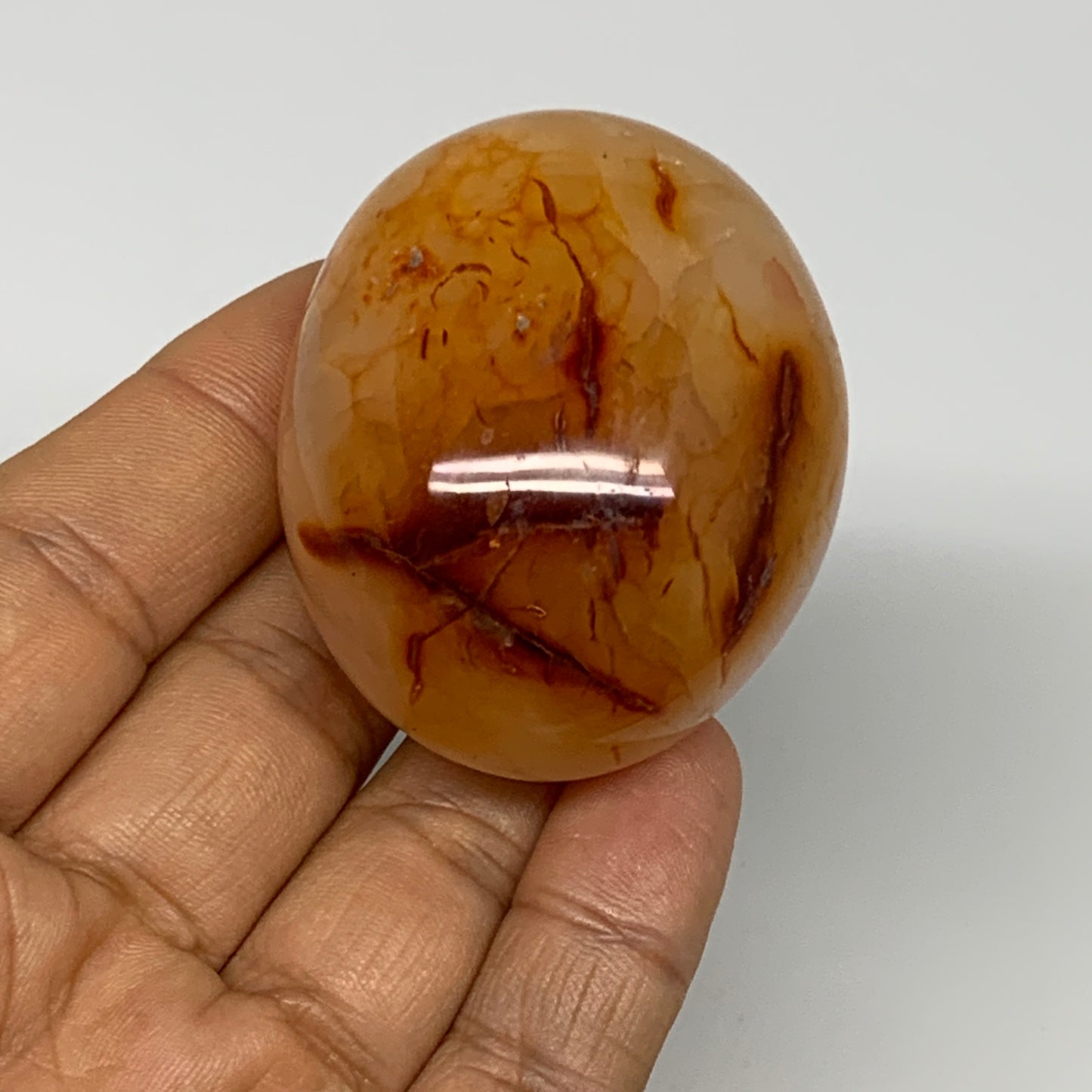 94.9g, 2.1"x1.7"x1.2", Red Carnelian Palm-Stone Gem Crystal Polished, B28458