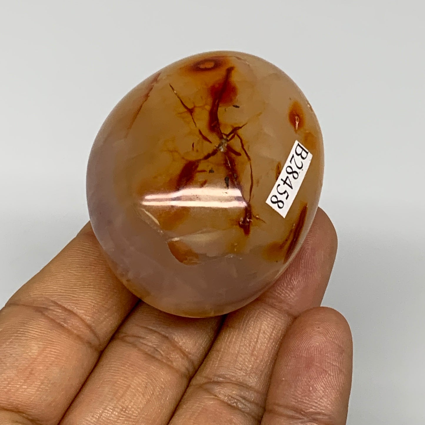 94.9g, 2.1"x1.7"x1.2", Red Carnelian Palm-Stone Gem Crystal Polished, B28458