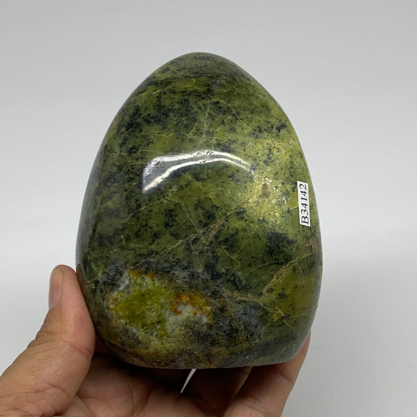 1.13 lbs, 3.9"x3.1"x2.2", Green Opal Crystal Freeform Polished Gemstone, B34142