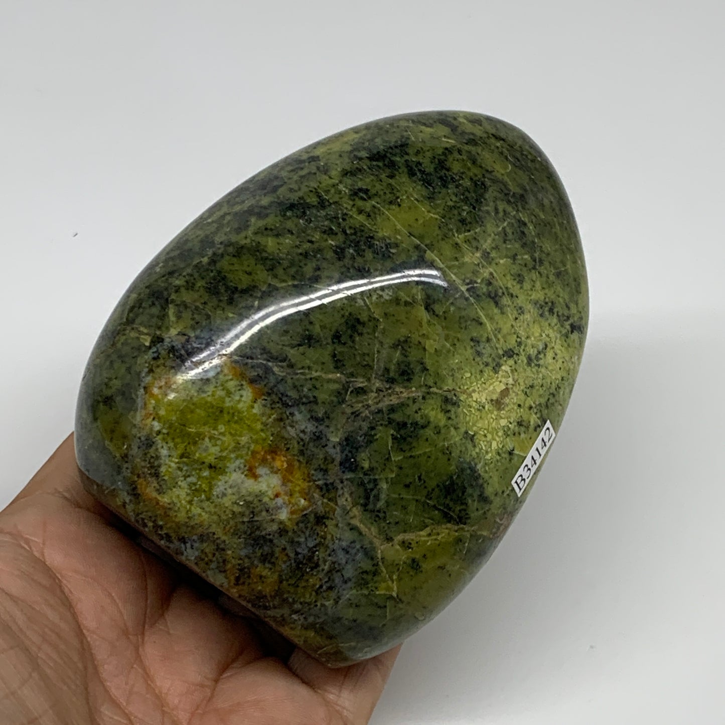 1.13 lbs, 3.9"x3.1"x2.2", Green Opal Crystal Freeform Polished Gemstone, B34142