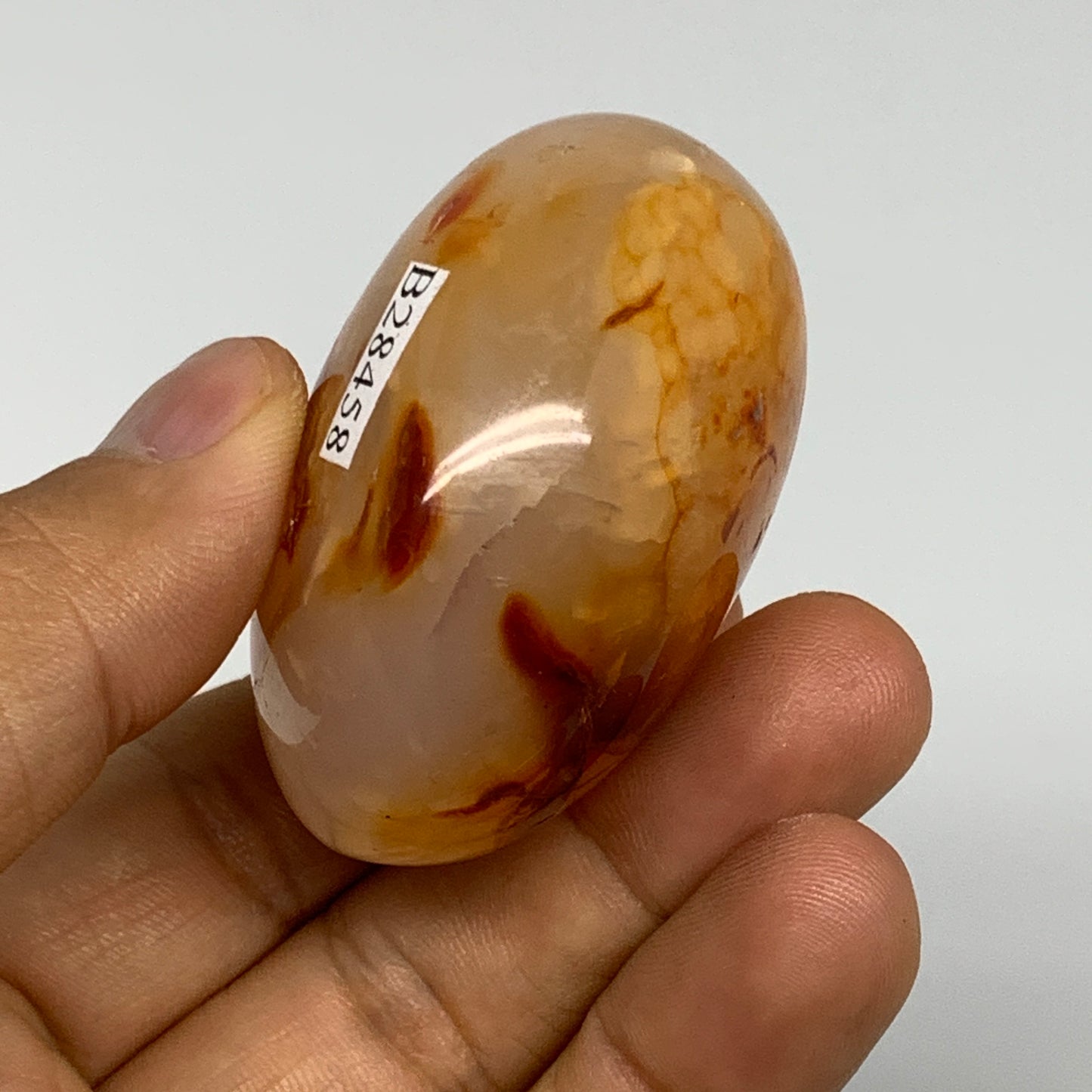 94.9g, 2.1"x1.7"x1.2", Red Carnelian Palm-Stone Gem Crystal Polished, B28458