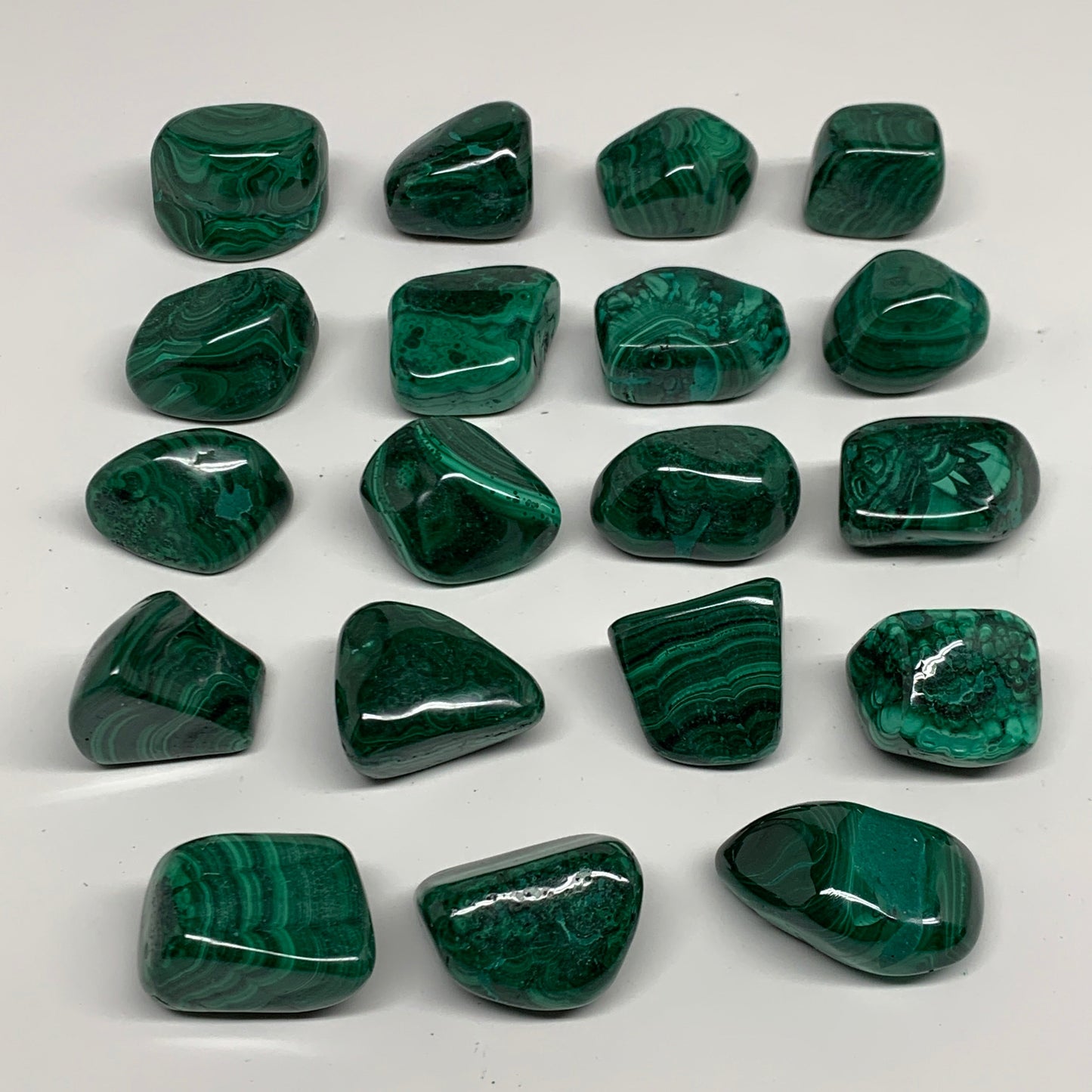 980g (2.16 lbs), 1.1"-1.6",19pcs, Natural Malachite Tumbled @Congo, B32837