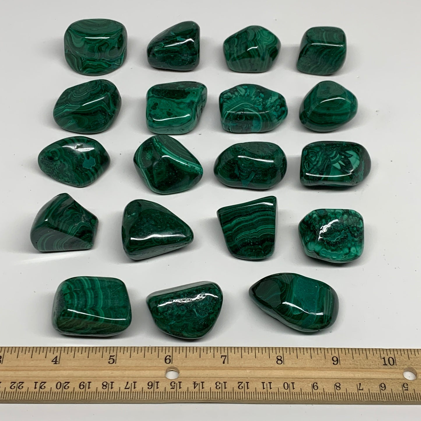 980g (2.16 lbs), 1.1"-1.6",19pcs, Natural Malachite Tumbled @Congo, B32837