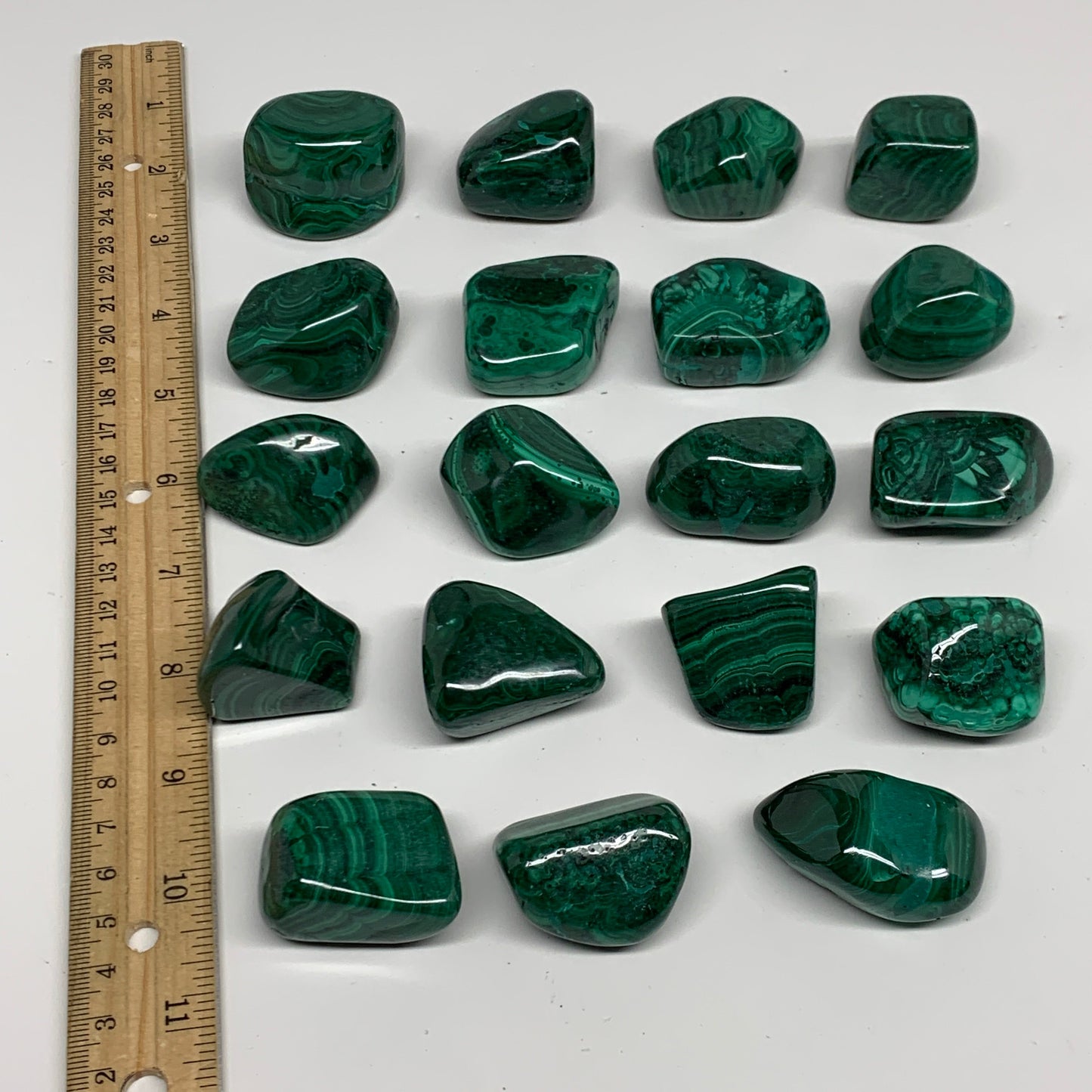 980g (2.16 lbs), 1.1"-1.6",19pcs, Natural Malachite Tumbled @Congo, B32837