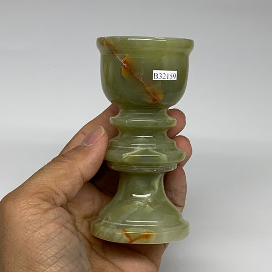 263g, 3.8"x1.9", Natural Green Onyx Candle Holder Gemstone Hand Carved, B32159