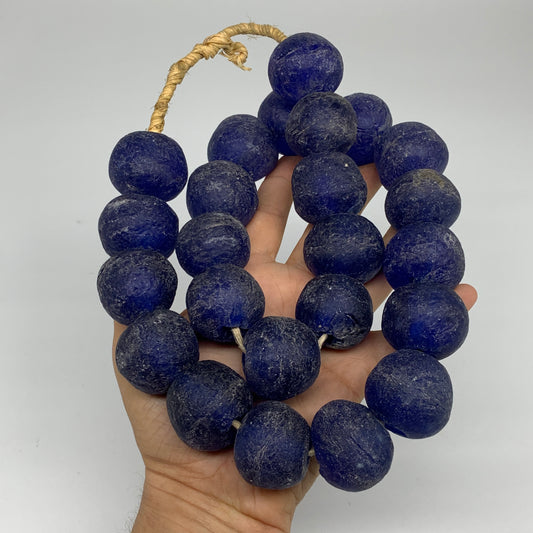 2.22 lbs, 24mm-28mm, 1 Strand, 24 beads, Blue Round Sea Glass Beads , B35658