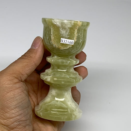 256g, 3.8"x1.9", Natural Green Onyx Candle Holder Gemstone Hand Carved, B32160