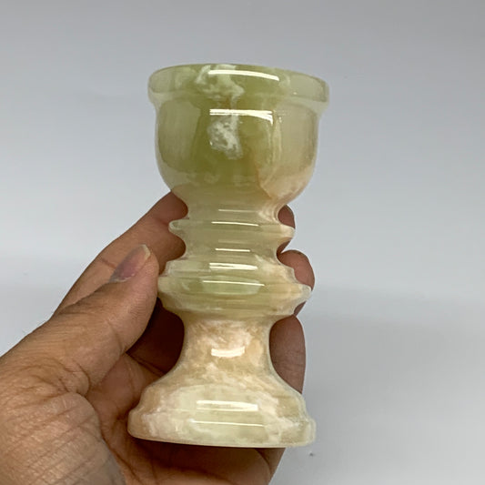 268g, 3.8"x1.9", Natural Green Onyx Candle Holder Gemstone Hand Carved, B32162