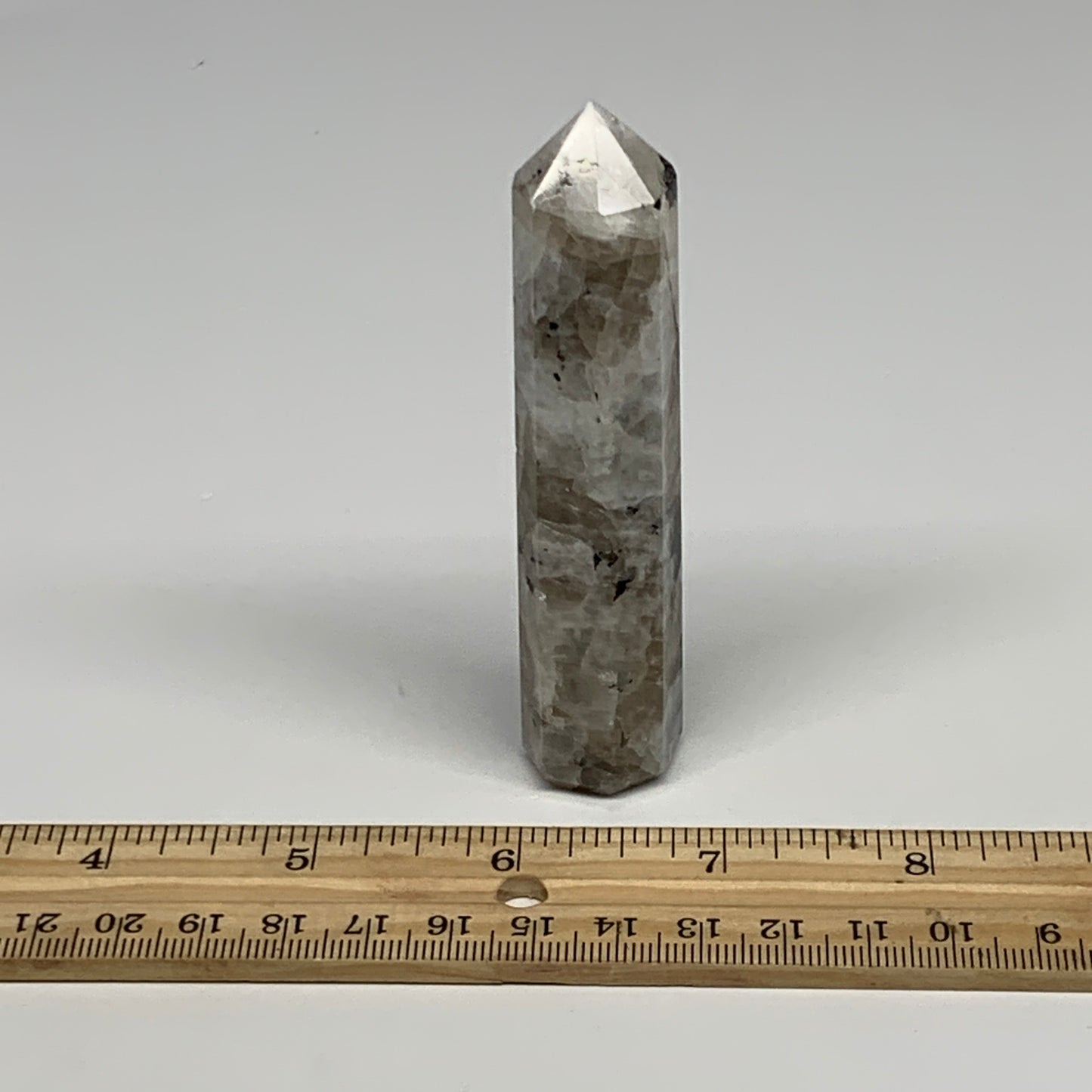 71.1g, 3.7"x0.8", Rainbow Moonstone Tower Obelisk Point Crystal @India, B29266