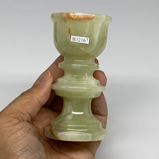 256g, 3.8"x1.9", Natural Green Onyx Candle Holder Gemstone Hand Carved, B32167