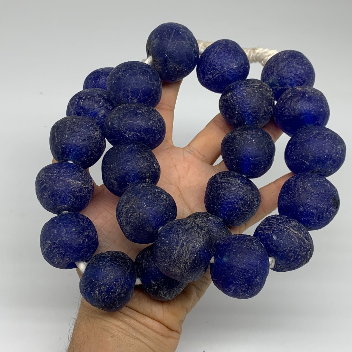 2.24 lbs, 24mm-30mm, 1 Strand, 24 beads, Blue Sea Glass Beads, B35666