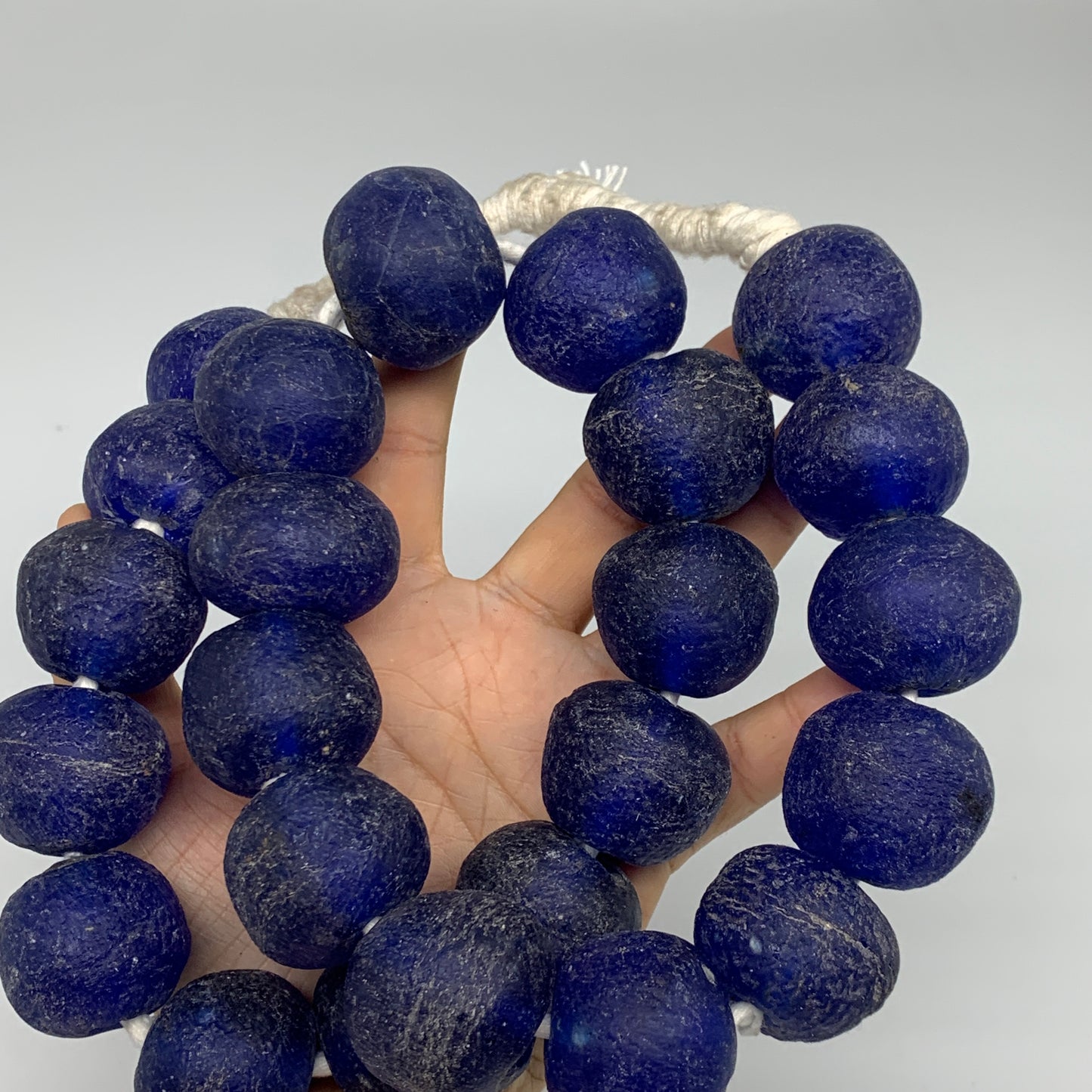 2.24 lbs, 24mm-30mm, 1 Strand, 24 beads, Blue Sea Glass Beads, B35666