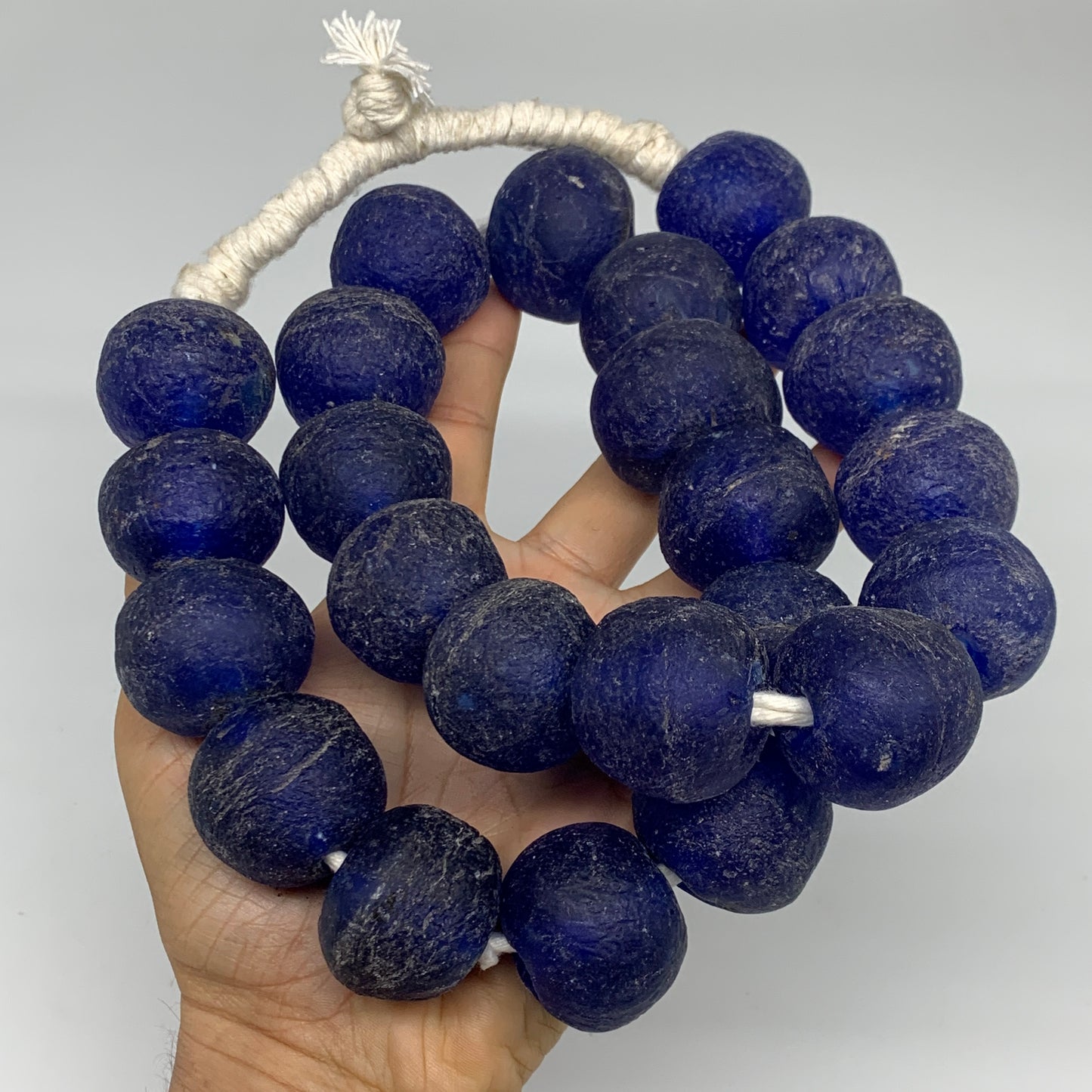 2.24 lbs, 24mm-30mm, 1 Strand, 24 beads, Blue Sea Glass Beads, B35666