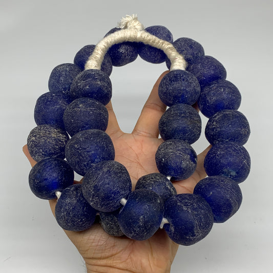 2.28 lbs, 25mm-30mm, 1 Strand, 25 beads, Blue Sea Glass Beads, B35669